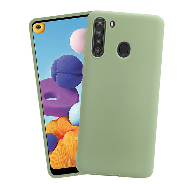 VAKIBO 1.2 MM Thick Pista Coloured Soft TPU Rubber Back Cover Case With Camera Protection Ring Suitable for Samsung Galaxy A21