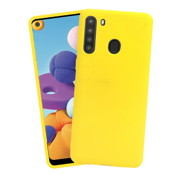 VAKIBO 1.2 MM Thick Yellow Coloured Soft TPU Rubber Back Cover Case With Camera Protection Ring Suitable for Samsung Galaxy A21