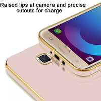 VAKIBO Golden Chrome Border Peach Coloured Soft TPU Back Cover Case With Camera Protection Suitable for Samsung Galaxy J7 Prime / On NXT  /On7 Prime