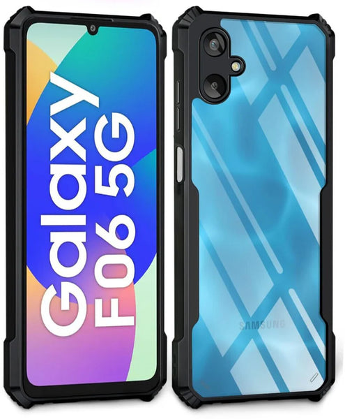 VAKIBO Best Selling Black and Transparent Back Cover Case Made With Soft TPU and Acrylic With 4 Corner and Camera Protection Suitable for Samsung Galaxy F06