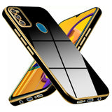 VAKIBO Golden Chrome Border Black Coloured Soft TPU Back Cover Case With Camera Protection Suitable for Samsung Galaxy M21 2021