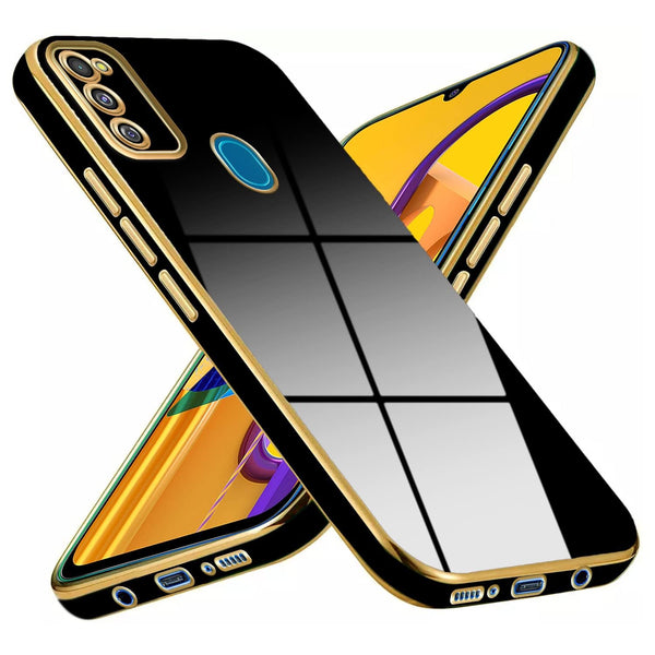 VAKIBO Golden Chrome Border Black Coloured Soft TPU Back Cover Case With Camera Protection Suitable for Samsung Galaxy M21