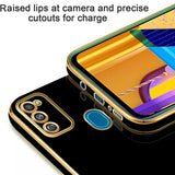 VAKIBO Golden Chrome Border Black Coloured Soft TPU Back Cover Case With Camera Protection Suitable for Samsung Galaxy M21 2021