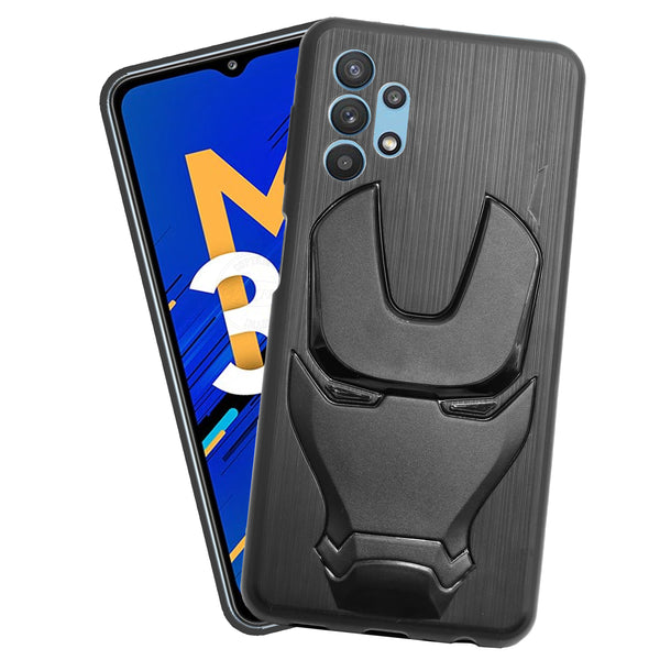VAKIBO Iron Man 3D Mask Design Soft TPU Back Cover Case With Camera Protection Ring Suitable for Samsung Galaxy M32 5G