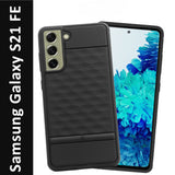 VAKIBO Parallax Design Black Coloured Soft TPU Rubber Back Cover Case With Camera Protection Ring Suitable for Samsung Galaxy S21 FE