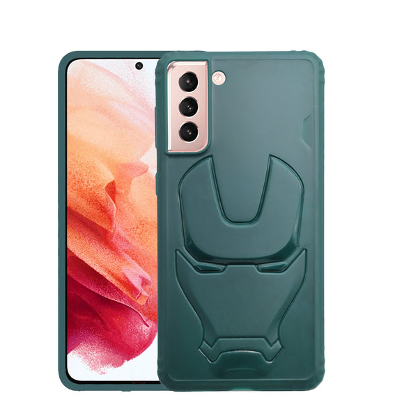 VAKIBO Iron Man 3D Mask Design Soft TPU Back Cover Case With Camera Protection Ring Suitable for Samsung Galaxy S21 Plus
