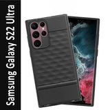 VAKIBO Parallax Design Black Coloured Soft TPU Rubber Back Cover Case With Camera Protection Ring Suitable for Samsung Galaxy S22 Ultra