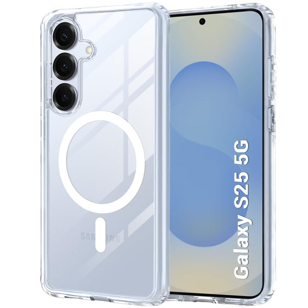 VAKIBO Megnatic Magsafe Transparent Coloured Soft with Hard back Back Cover Case With Camera Protection Ring Suitable for Samsung Galaxy S25