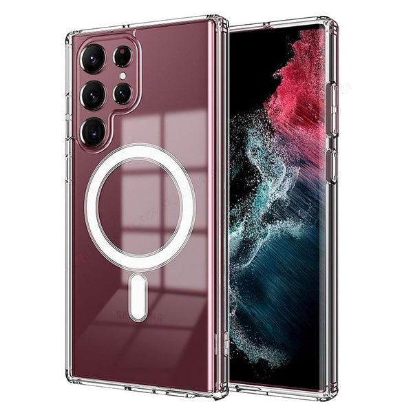 VAKIBO Megnatic Magsafe Transparent Coloured Soft with Hard back Back Cover Case With Camera Protection Ring Suitable for Samsung Galaxy S23 Ultra