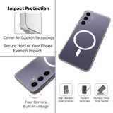 VAKIBO Megnatic Magsafe Transparent Coloured Soft with Hard back Back Cover Case With Camera Protection Ring Suitable for Samsung Galaxy S24