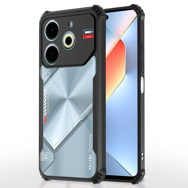 VAKIBO Best Selling Black and Transparent Coloured Made With Soft TPU and Acrylic Back Cover Case With 4 Corner and Camera Protection Suitable for Tecno Pova 6 Neo