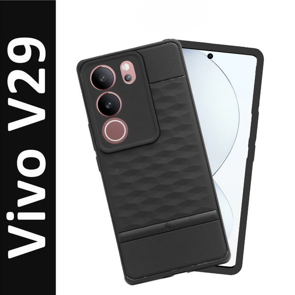 VAKIBO Parallax Design Black Coloured Soft TPU Rubber Back Cover Case With Camera Protection Ring Suitable for Vivo V29