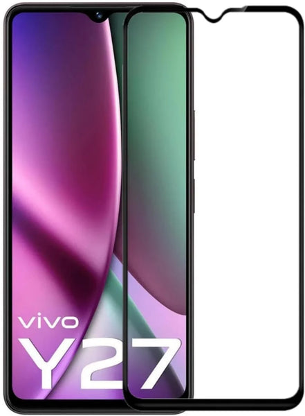 Super Premium Quality Tempered Glass Screen Guard Protector With Black Border Suitable For Vivo Y27 4G