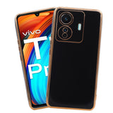VAKIBO Golden Chrome Border Black Coloured Soft TPU Back Cover Case With Camera Protection Suitable for Vivo T1 Pro
