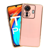 VAKIBO Golden Chrome Border Peach Coloured Soft TPU Back Cover Case With Camera Protection Suitable for Vivo T1 Pro