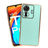VAKIBO Golden Chrome Border Pista Coloured Soft TPU Back Cover Case With Camera Protection Suitable for Vivo T1 Pro