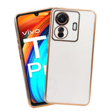 VAKIBO Golden Chrome Border White Coloured Soft TPU Back Cover Case With Camera Protection Suitable for Vivo T1 Pro