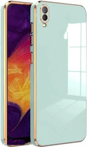VAKIBO Golden Chrome Border Aqua Coloured Soft TPU Back Cover Case With Camera Protection Suitable for Vivo V11 Pro