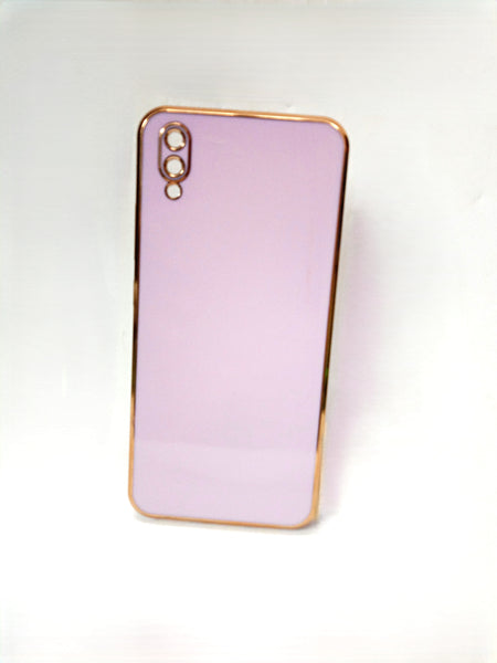 VAKIBO Golden Chrome Border Purple Coloured Soft TPU Back Cover Case With Camera Protection Suitable for Vivo V11 Pro