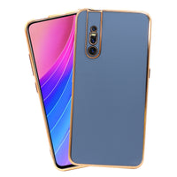 VAKIBO Golden Chrome Border Steel Blue Coloured Soft TPU Back Cover Case With Camera Protection Suitable for Vivo V15 Pro