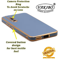 VAKIBO Golden Chrome Border Steel Blue Coloured Soft TPU Back Cover Case With Camera Protection Suitable for Vivo V15 Pro