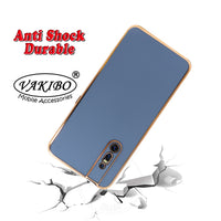 VAKIBO Golden Chrome Border Steel Blue Coloured Soft TPU Back Cover Case With Camera Protection Suitable for Vivo V15 Pro