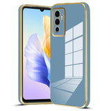 VAKIBO Golden Chrome Border Steel Blue Coloured Soft TPU Back Cover Case With Camera Protection Suitable for Vivo V23e