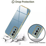 VAKIBO Golden Chrome Border Steel Blue Coloured Soft TPU Back Cover Case With Camera Protection Suitable for Vivo V23e
