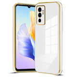 VAKIBO Golden Chrome Border White Coloured Soft TPU Back Cover Case With Camera Protection Suitable for Vivo V23e