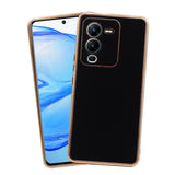 VAKIBO Golden Chrome Border Black Coloured Soft TPU Back Cover Case With Camera Protection Suitable for Vivo V25 Pro