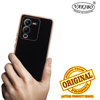 VAKIBO Golden Chrome Border Black Coloured Soft TPU Back Cover Case With Camera Protection Suitable for Vivo V25 Pro