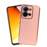 VAKIBO Golden Chrome Border Peach Coloured Soft TPU Back Cover Case With Camera Protection Suitable for Vivo V25