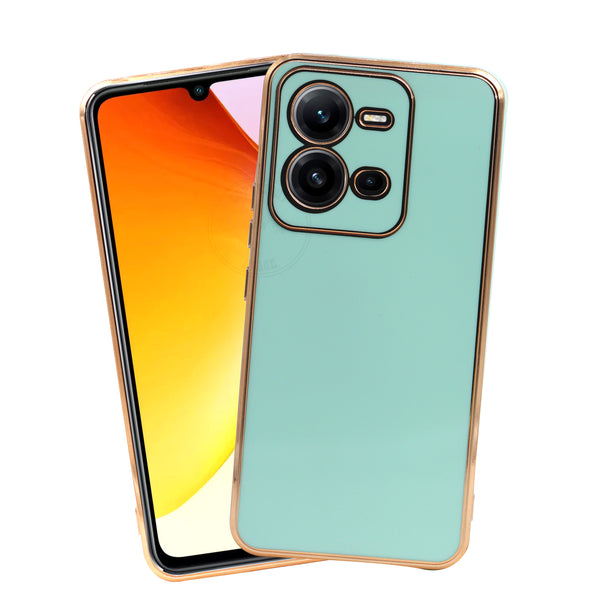 VAKIBO Golden Chrome Border Pista Coloured Soft TPU Back Cover Case With Camera Protection Suitable for Vivo V25