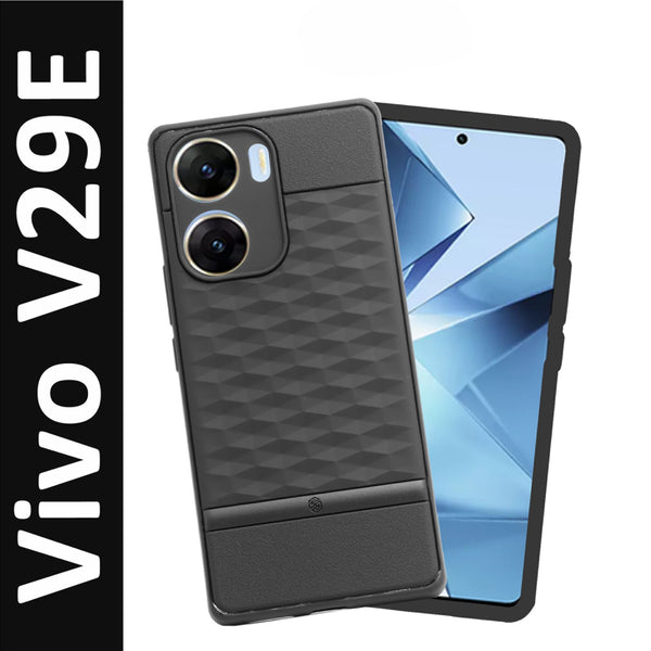 VAKIBO Parallax Design Black Coloured Soft TPU Rubber Back Cover Case With Camera Protection Ring Suitable for Vivo V29E