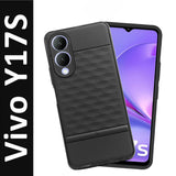 VAKIBO Parallax Design Black Coloured Soft TPU Rubber Back Cover Case With Camera Protection Ring Suitable for Vivo Y17s