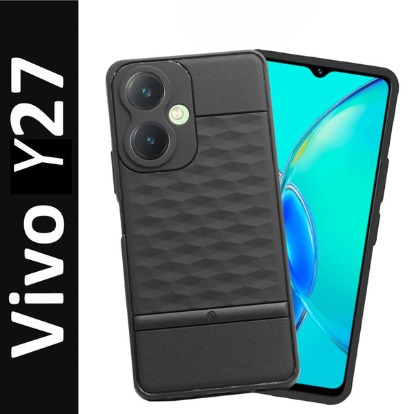 VAKIBO Parallax Design Black Coloured Soft TPU Rubber Back Cover Case With Camera Protection Ring Suitable for Vivo Y27
