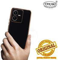 VAKIBO Golden Chrome Border Black Coloured Soft TPU Back Cover Case With Camera Protection Suitable for Vivo Y35