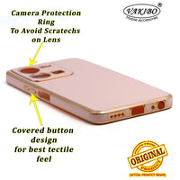 VAKIBO Golden Chrome Border Peach Coloured Soft TPU Back Cover Case With Camera Protection Suitable for Vivo Y35