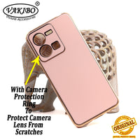 VAKIBO Golden Chrome Border Peach Coloured Soft TPU Back Cover Case With Camera Protection Suitable for Vivo Y35