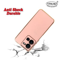 VAKIBO Golden Chrome Border Peach Coloured Soft TPU Back Cover Case With Camera Protection Suitable for Vivo Y35