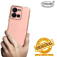 VAKIBO Golden Chrome Border Peach Coloured Soft TPU Back Cover Case With Camera Protection Suitable for Vivo Y35