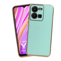 VAKIBO Golden Chrome Border Pista Coloured Soft TPU Back Cover Case With Camera Protection Suitable for Vivo Y35