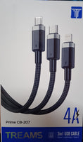 USB To Micro+Type-C+Lightning 4A Cable 1.2M Treams CB 207