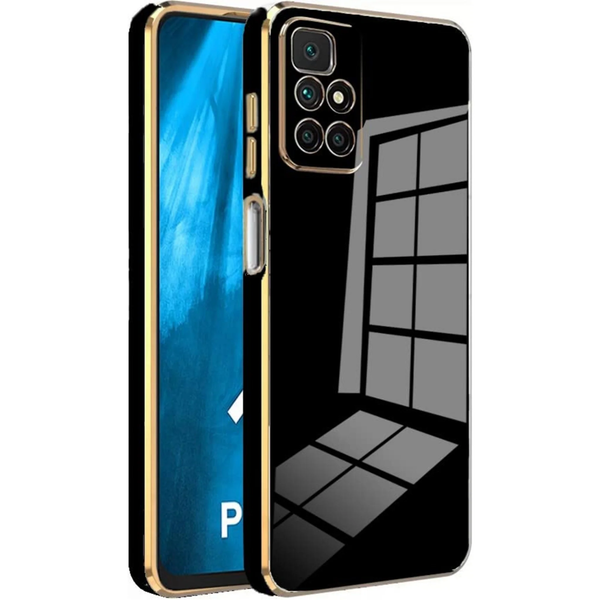 VAKIBO Golden Chrome Border Black Coloured Soft TPU Back Cover Case With Camera Protection Suitable for Mi Redmi 10 Prime&nbsp;