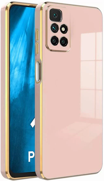 VAKIBO Golden Chrome Border Peach Coloured Soft TPU Back Cover Case With Camera Protection Suitable for Mi Redmi 10 Prime&nbsp;