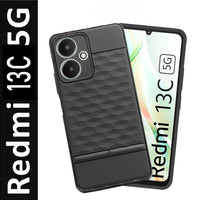 VAKIBO Parallax Design Black Coloured Soft TPU Rubber Back Cover Case With Camera Protection Ring Suitable for Mi Redmi 13C