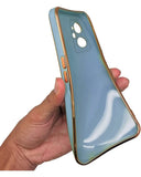 VAKIBO Golden Chrome Border Steel Blue Coloured Soft TPU Back Cover Case With Camera Protection Suitable for Mi Redmi 9C