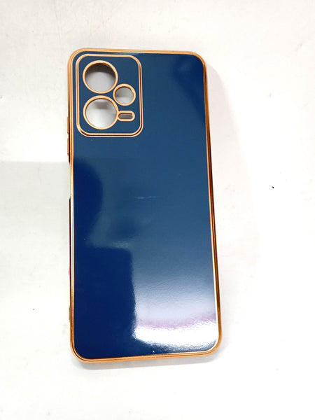 VAKIBO Golden Chrome Border Blue Coloured Soft TPU Back Cover Case With Camera Protection Suitable for Mi Poco X5