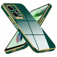 VAKIBO Golden Chrome Border Green Coloured Soft TPU Back Cover Case With Camera Protection Suitable for Mi Redmi Note 12