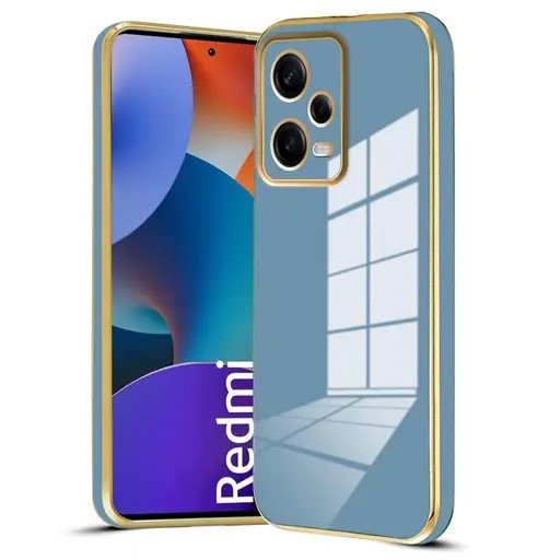 VAKIBO Golden Chrome Border Steel Blue Coloured Soft TPU Back Cover Case With Camera Protection Suitable for Mi Redmi Note 12